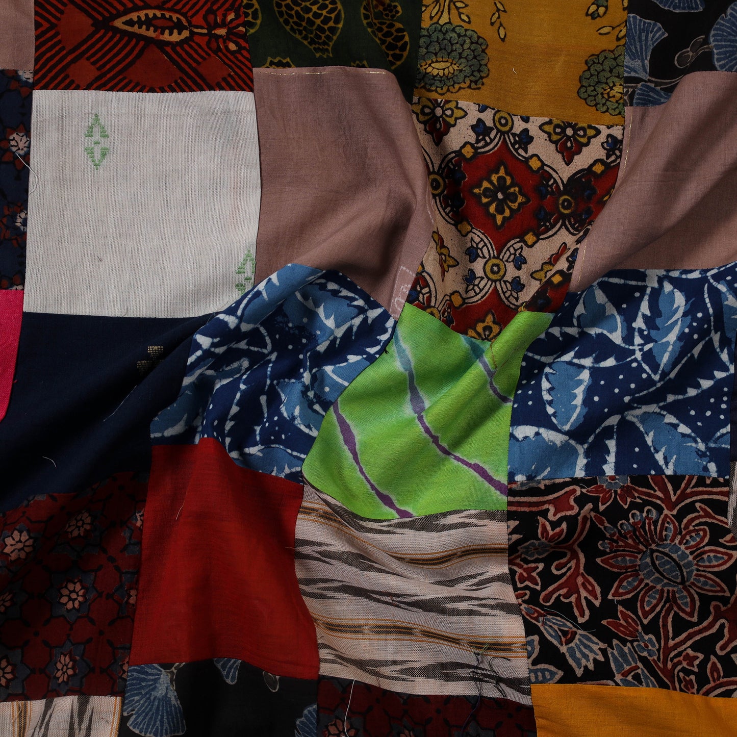 Multicolour Hand-Stitched Mosaic Cotton Kurta Material