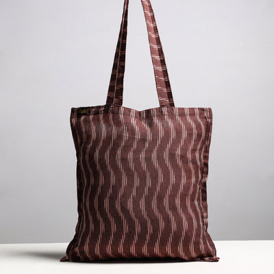 Brown - Handcrafted Pochampally Ikat Weave Cotton Jhola Bag