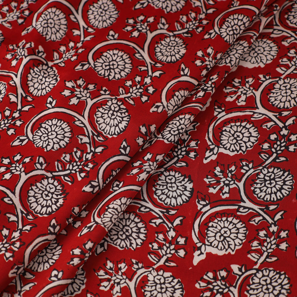 Red - Hand Block Modal Silk Bagh Print Fabric 06