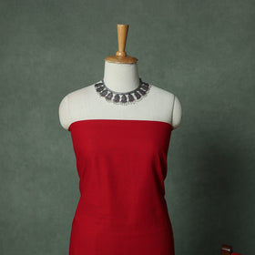 Red - Dharwad Cotton 3pc Unstitched Dress Material Suit Set with Woven Thread Border 02