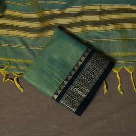 Dharwad Mercerised Cotton 3pc Unstitched Dress Material Suit Set with Woven Border 57