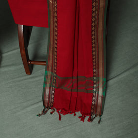 Red - Dharwad Cotton 3pc Unstitched Dress Material Suit Set with Woven Thread Border 02