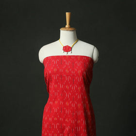 Red - pochampally ikat weave cotton 2pc unstitched dress