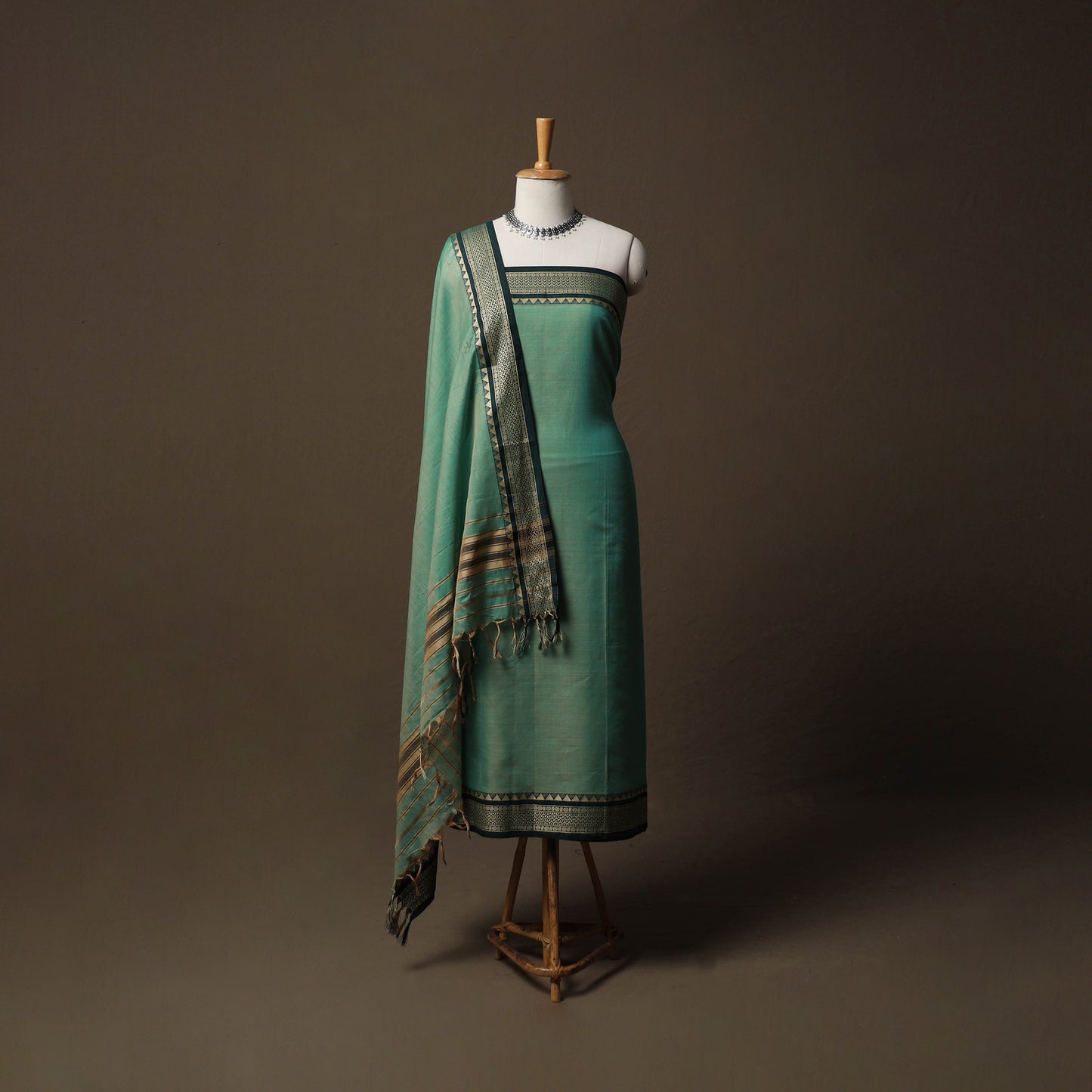Dharwad Mercerised Cotton 3pc Unstitched Dress Material Suit Set with Woven Border 58
