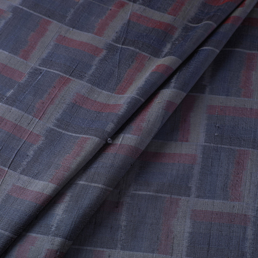 Grey - Pochampally Ikat Weave Handloom Pure Raw Silk Fabric 09