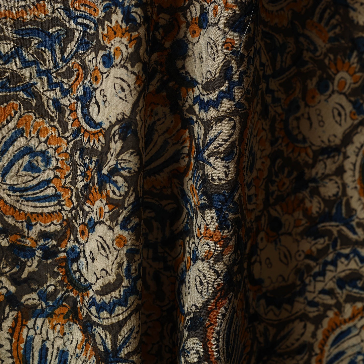 Green - natural dyed cotton pedana kalamkari fabric 23