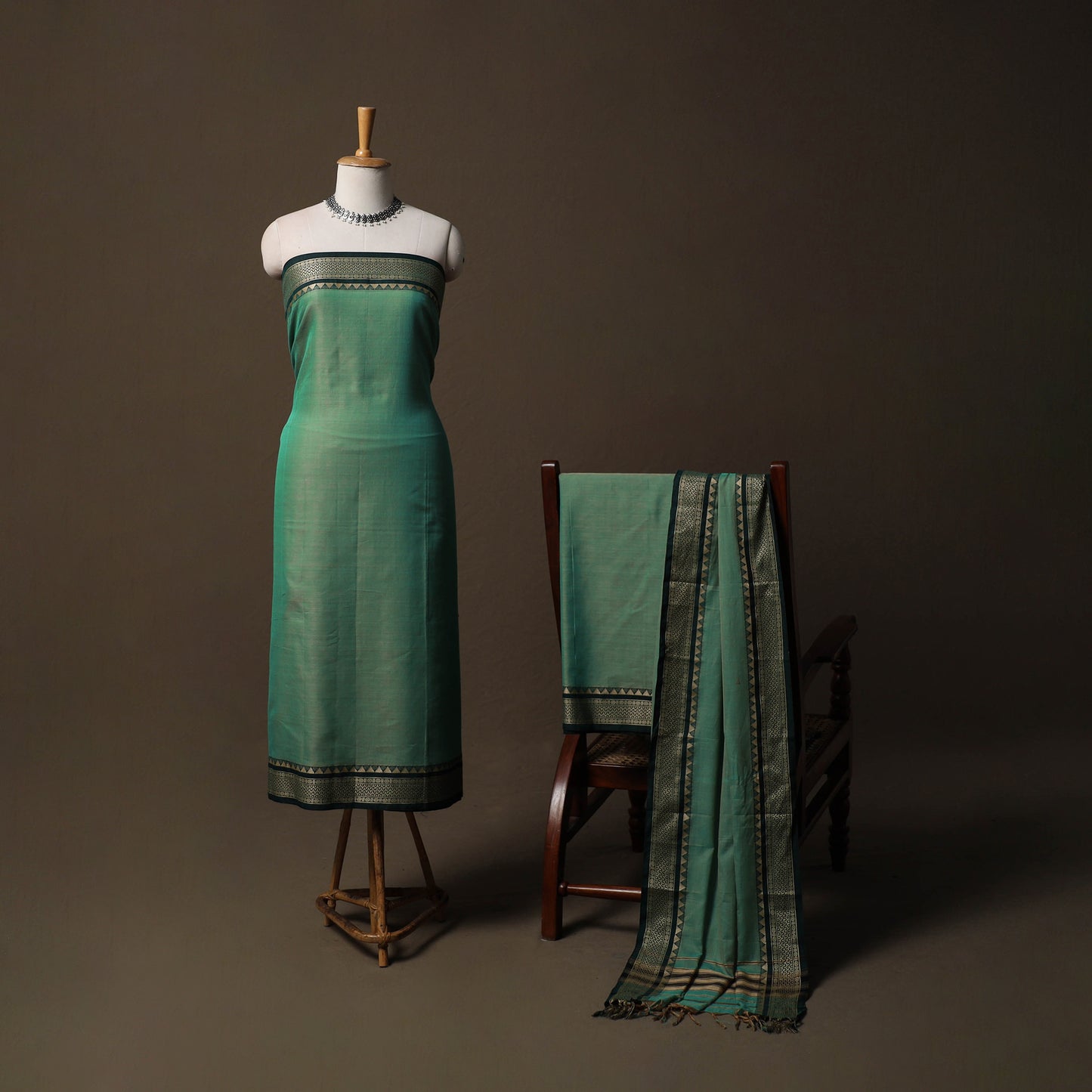 Dharwad Mercerised Cotton 3pc Unstitched Dress Material Suit Set with Woven Border 58