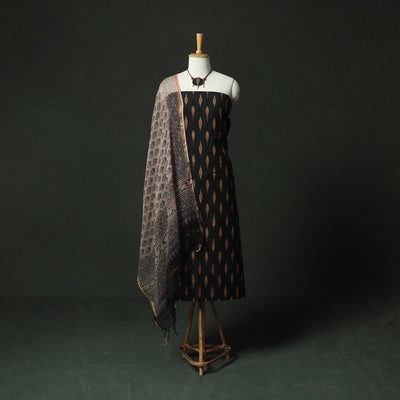 Black - pochampally ikat weave cotton 2pc unstitched dress