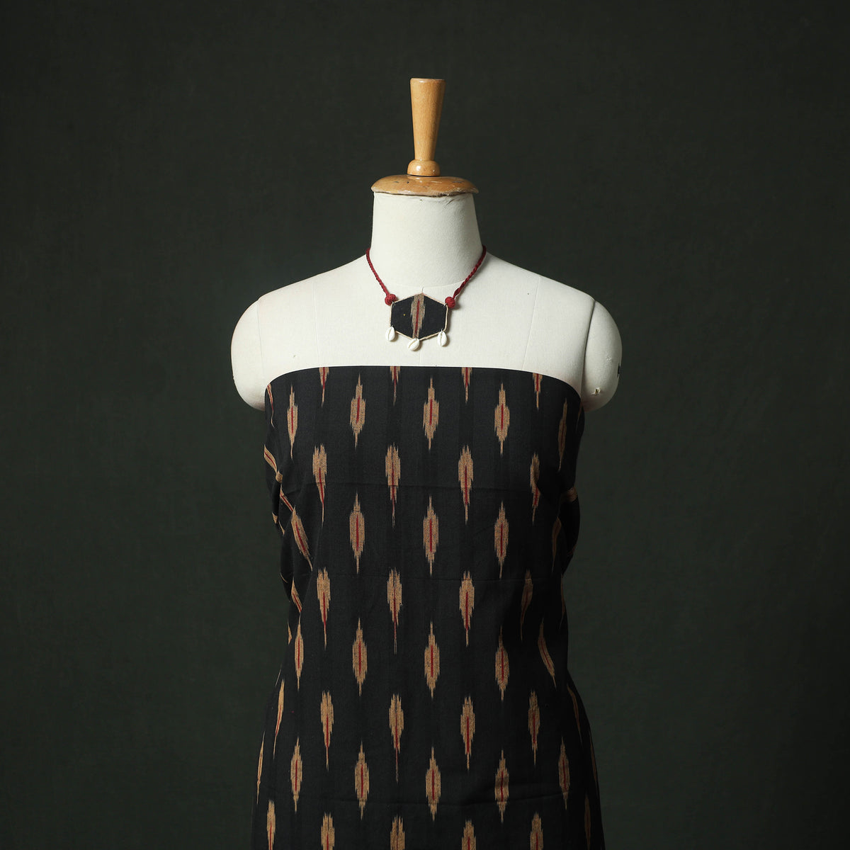 Black - pochampally ikat weave cotton 2pc unstitched dress