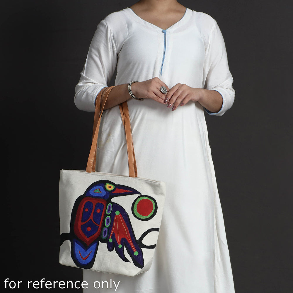 Beige - Mandala Art - Handpainted Canvas Cotton Shoulder Bag