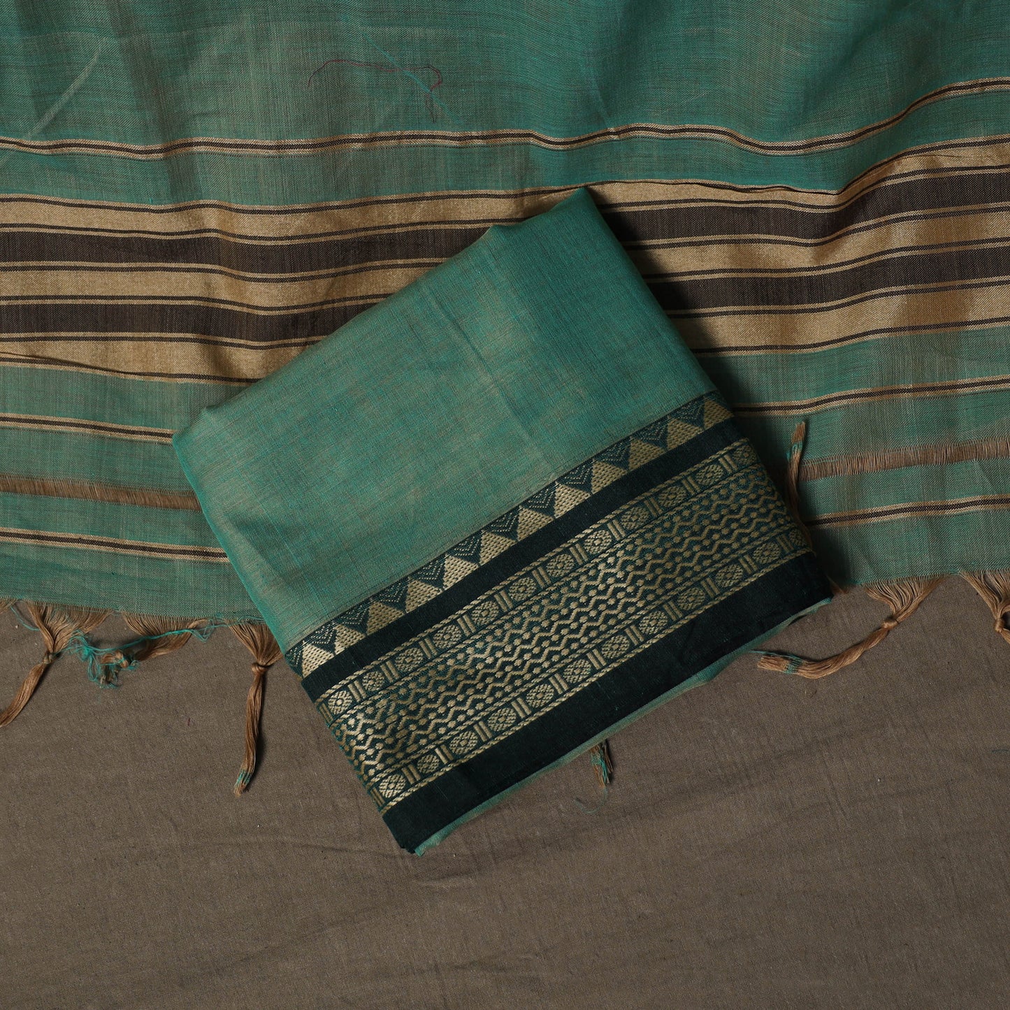 Dharwad Mercerised Cotton 3pc Unstitched Dress Material Suit Set with Woven Border 58