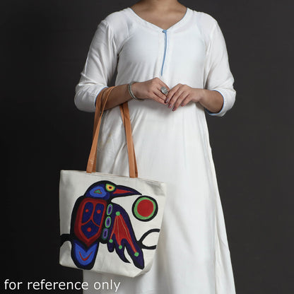 Beige - Handpainted Canvas Cotton Shoulder Bag
