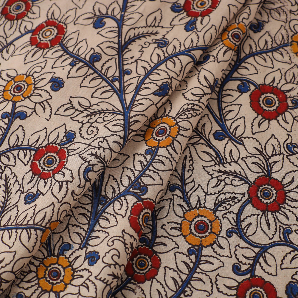 Beige - Cotton Kalamkari Print Fabric 01