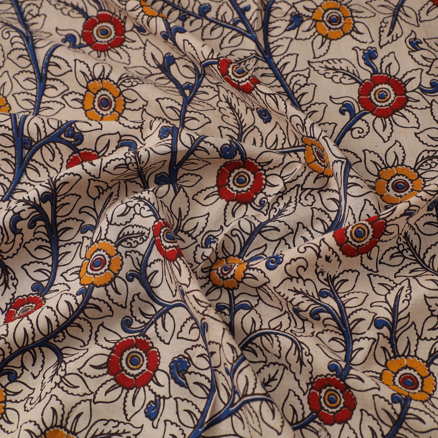 Beige - Cotton Kalamkari Print Fabric 01