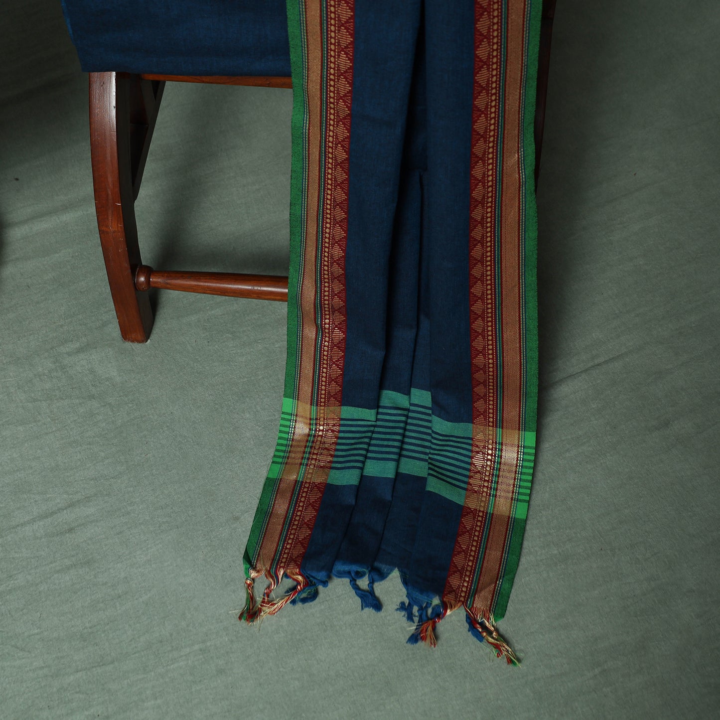 Blue - Dharwad Cotton 3pc Unstitched Dress Material Suit Set with Woven Thread Border 01