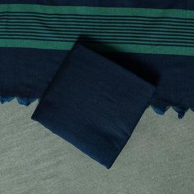 Blue - Dharwad Cotton 3pc Unstitched Dress Material Suit Set with Woven Thread Border 01
