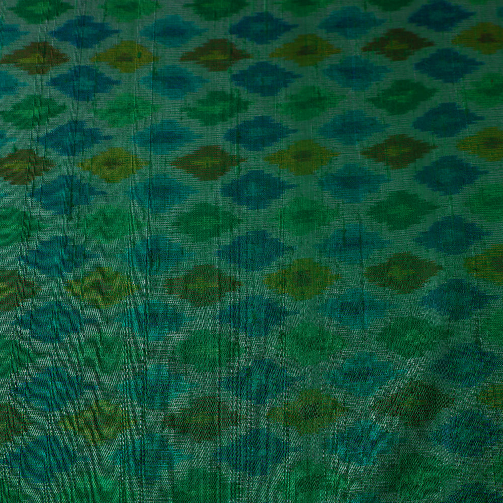 Green - Pochampally Ikat Weave Handloom Pure Raw Silk Fabric 11