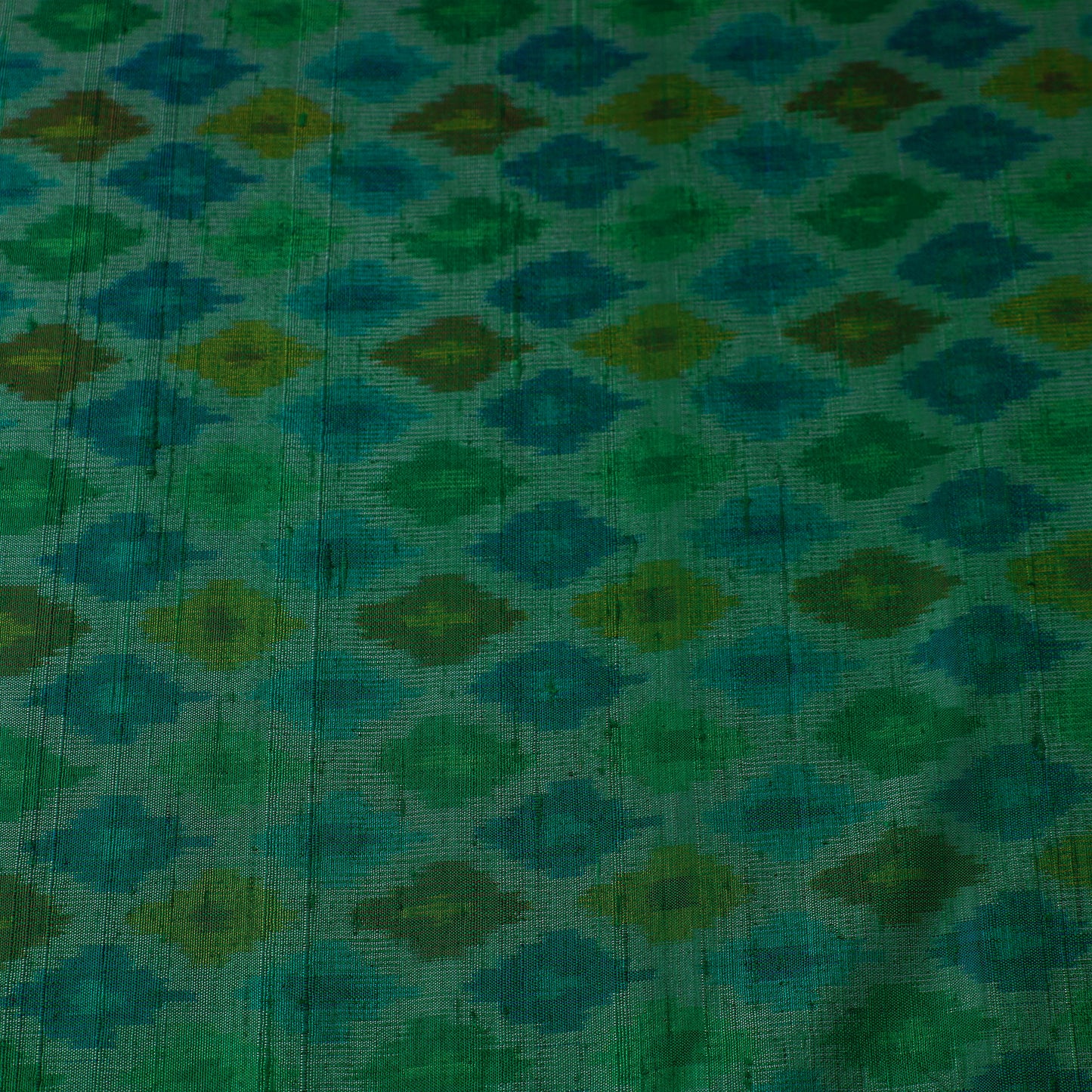 Green - Pochampally Ikat Weave Handloom Pure Raw Silk Fabric 11