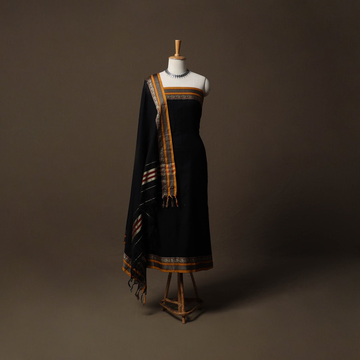 Dharwad Mercerised Cotton 3pc Unstitched Dress Material Suit Set with Woven Border 59