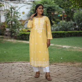 Buy Chikankari Hand Embroidered Cotton Long Kurta for Women