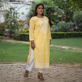Buy Chikankari Hand Embroidered Cotton Long Kurta for Women