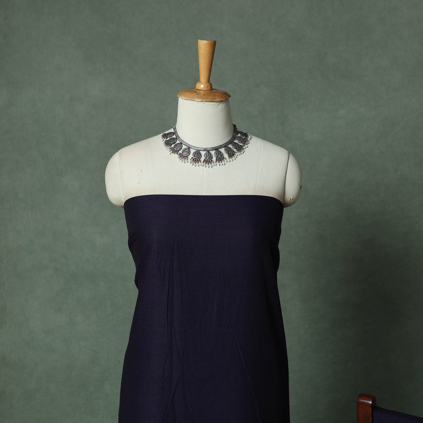 Blue - Dharwad Cotton 3pc Unstitched Dress Material Suit Set with Woven Thread Border 03