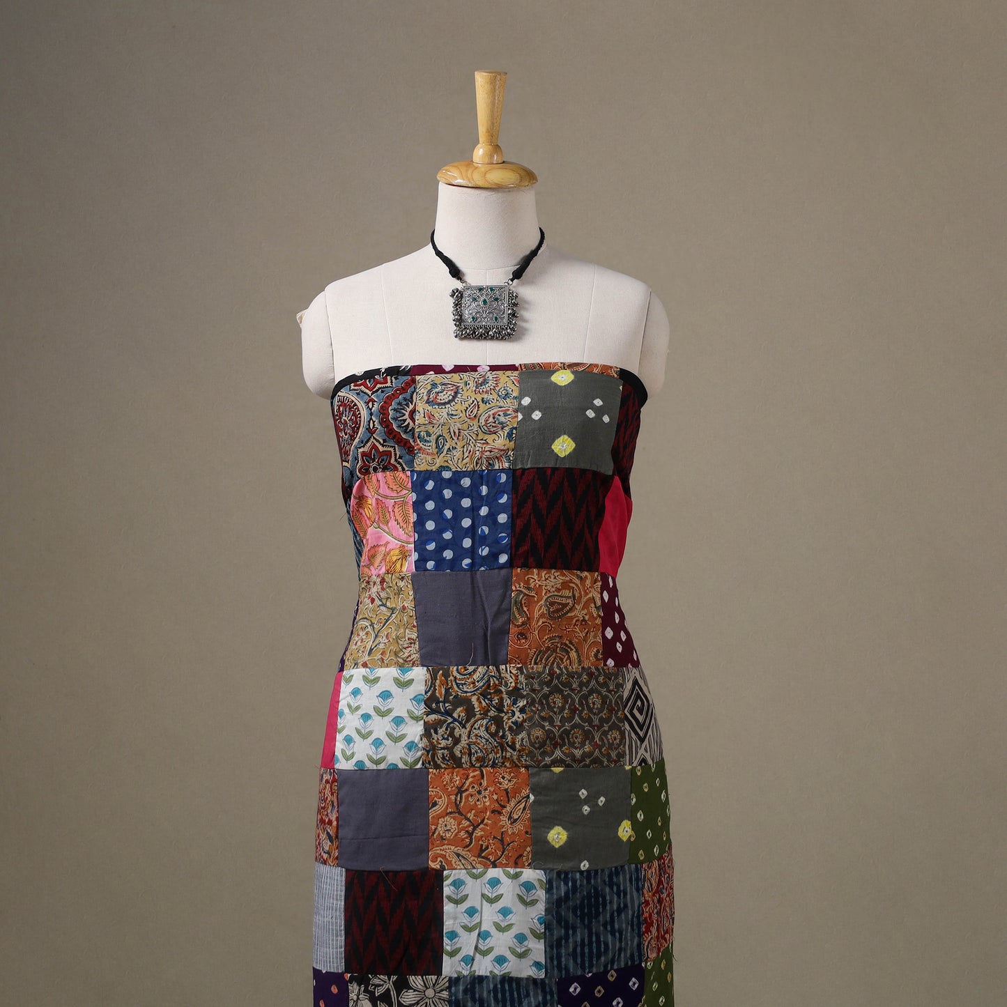 Multicolor - hand-stitched mosaic cotton unstitched kurta