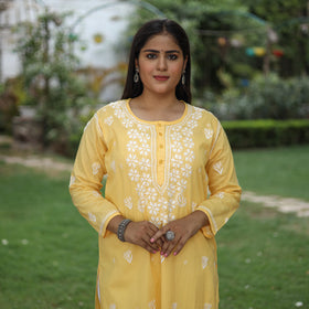 Buy Chikankari Hand Embroidered Cotton Long Kurta for Women