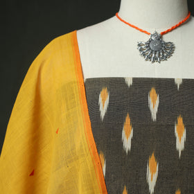 Grey - Pochampally Ikat Weave Cotton 2pc Unstitched Dress Material Kurta Set with Jewellery 13
