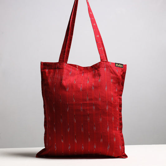Red - Handcrafted Pochampally Ikat Weave Cotton Jhola Bag