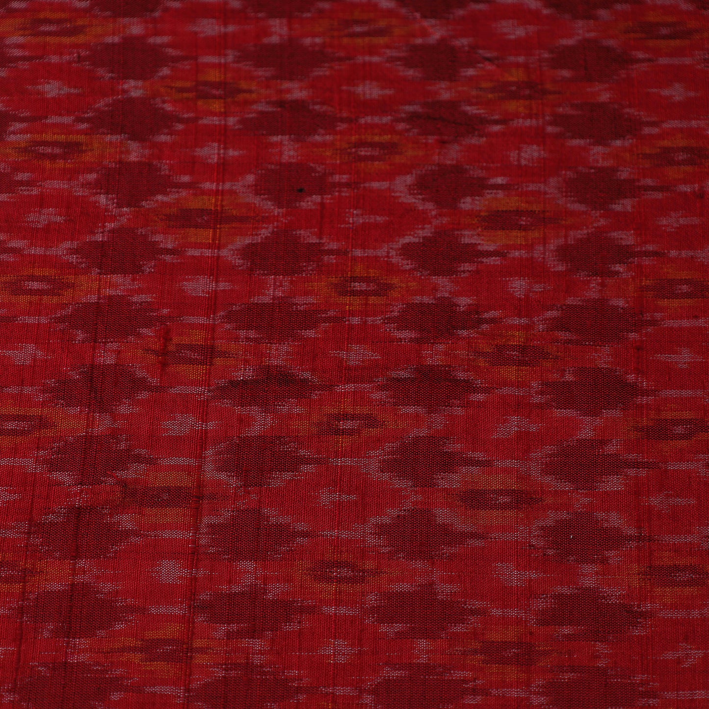 Red - Pochampally Ikat Weave Handloom Pure Raw Silk Fabric 12