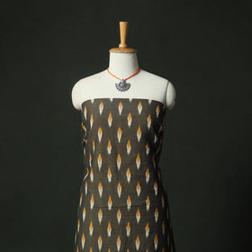 Grey - Pochampally Ikat Weave Cotton 2pc Unstitched Dress Material Kurta Set with Jewellery 13
