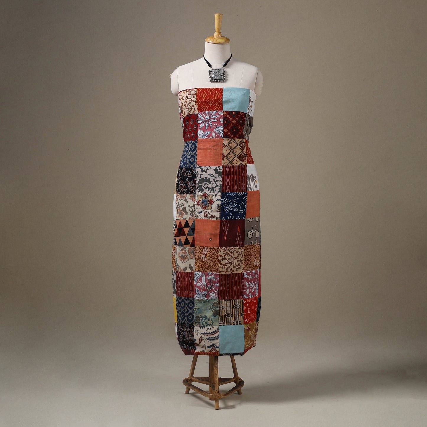 Multicolour Hand-Stitched Mosaic Cotton Kurta Material