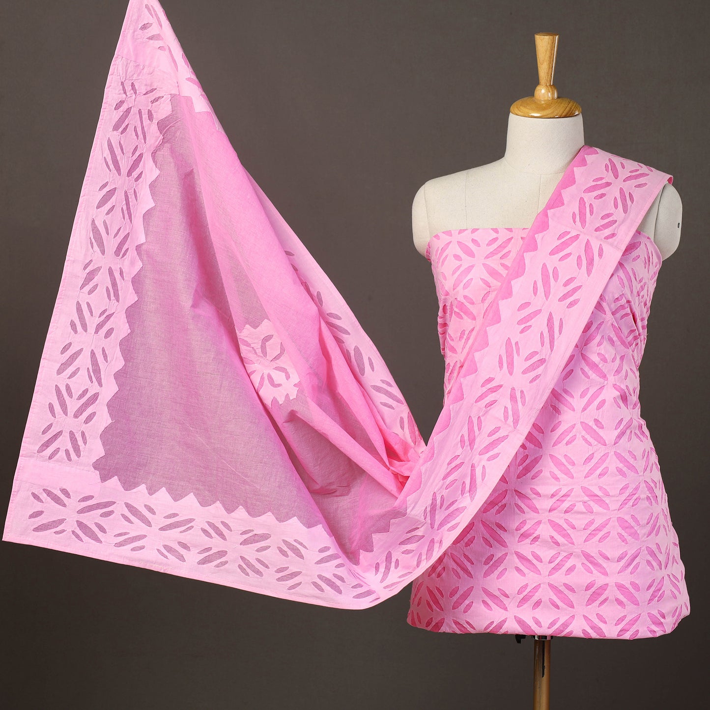 Pink - 3pc Cut Work Cotton Barmer Applique Dress Material 31