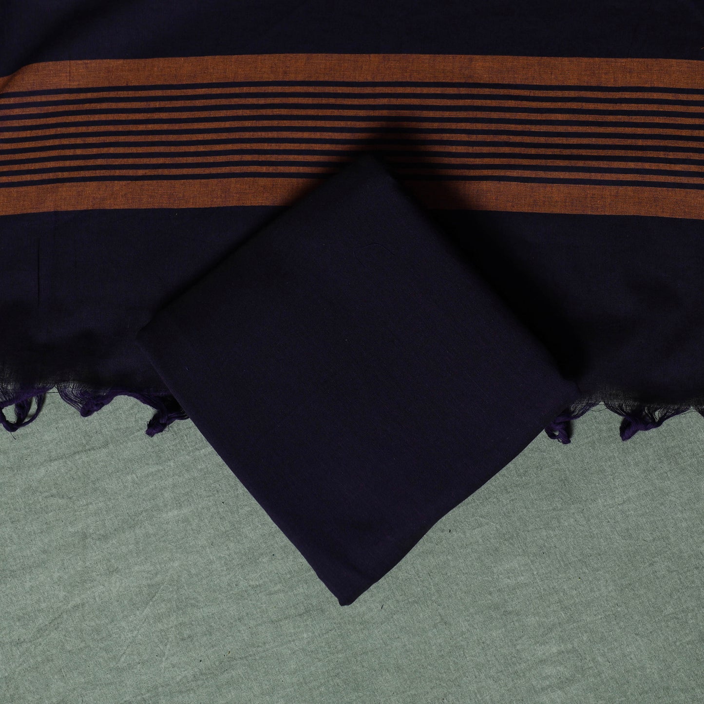Blue - Dharwad Cotton 3pc Unstitched Dress Material Suit Set with Woven Thread Border 03