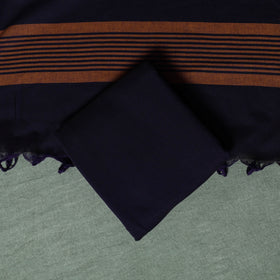 Blue - Dharwad Cotton 3pc Unstitched Dress Material Suit Set with Woven Thread Border 03