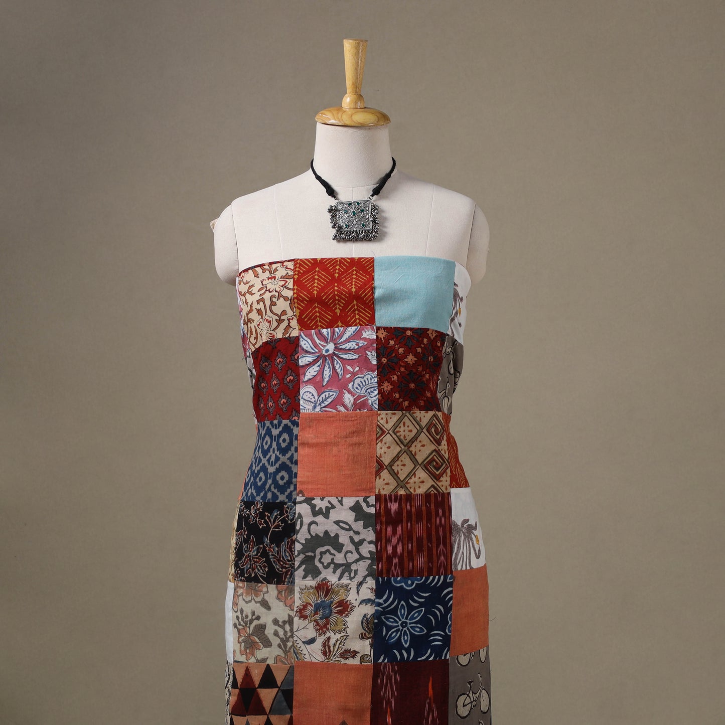 Multicolour Hand-Stitched Mosaic Cotton Kurta Material