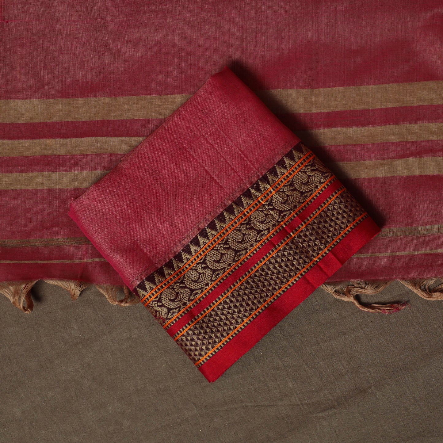 Dharwad Mercerised Cotton 3pc Unstitched Dress Material Suit Set with Woven Border 60