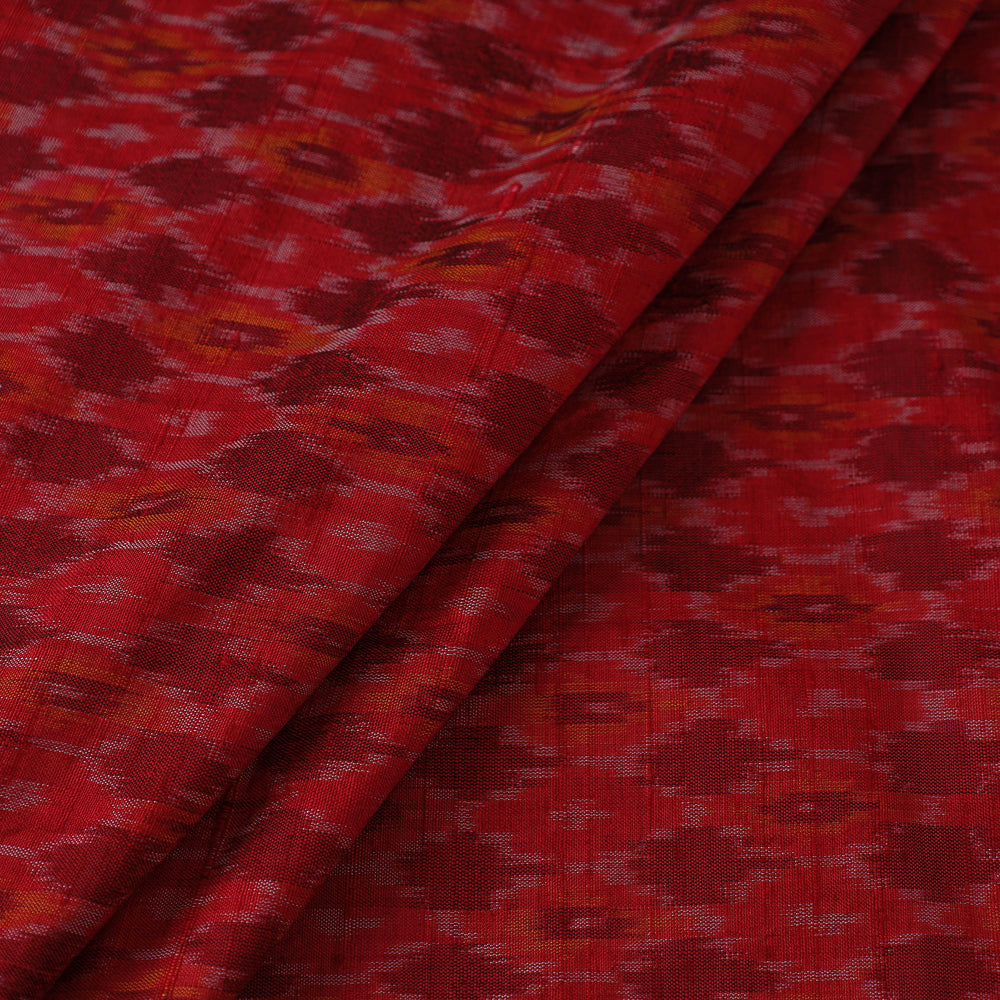 Red - Pochampally Ikat Weave Handloom Pure Raw Silk Fabric 12