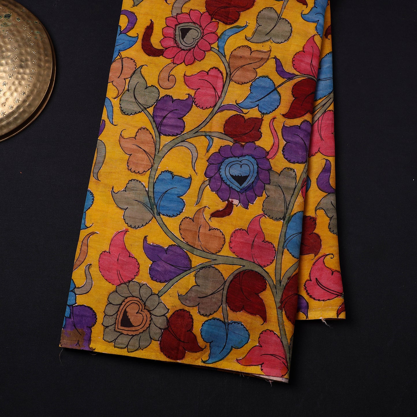 Yellow Chanderi Silk Srikalahasti Pen Kalamkari Fabric