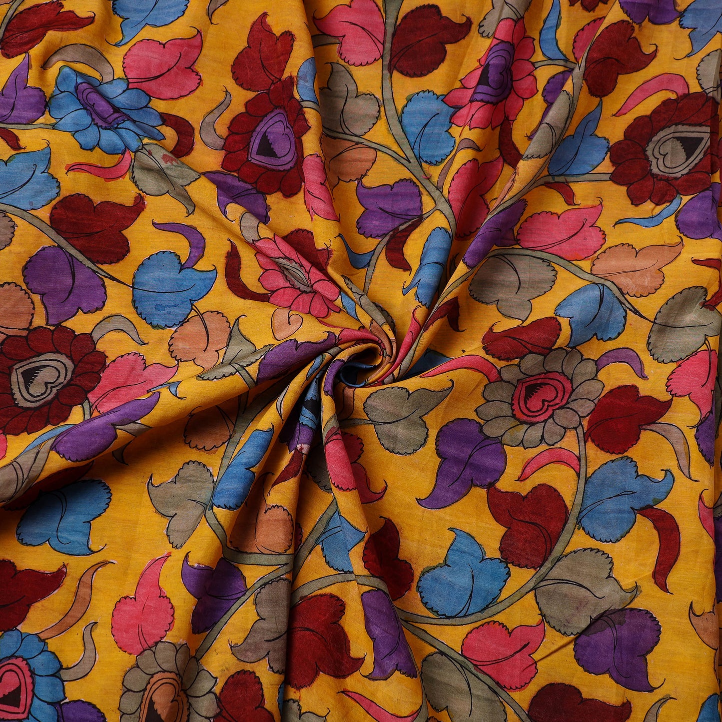 Yellow Chanderi Silk Srikalahasti Pen Kalamkari Fabric