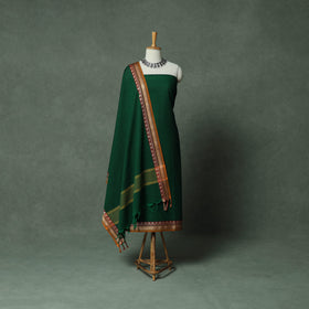 Green - Dharwad Cotton 3pc Unstitched Dress Material Suit Set with Woven Thread Border 04