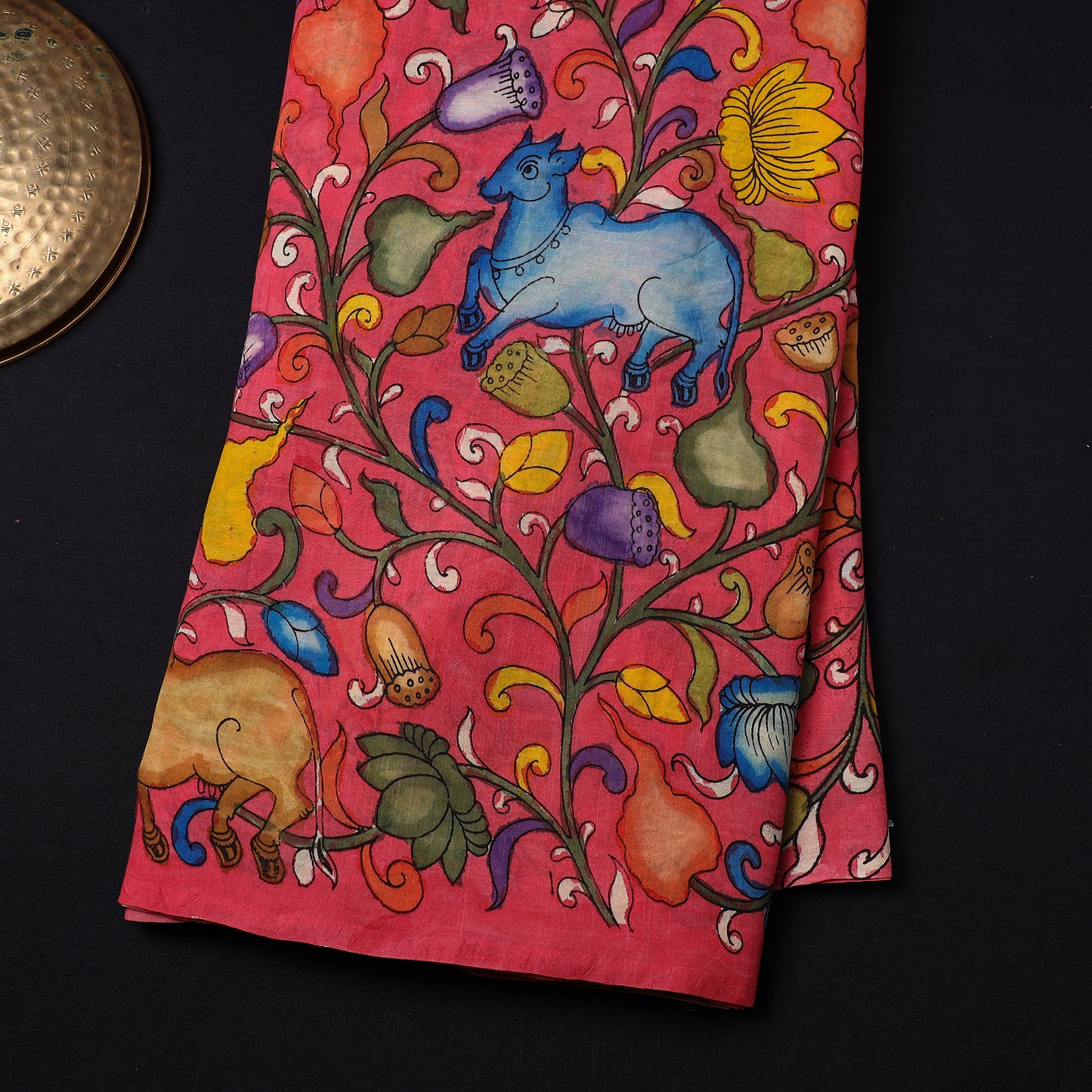 Pink Chanderi Silk Srikalahasti Pen Kalamkari Fabric