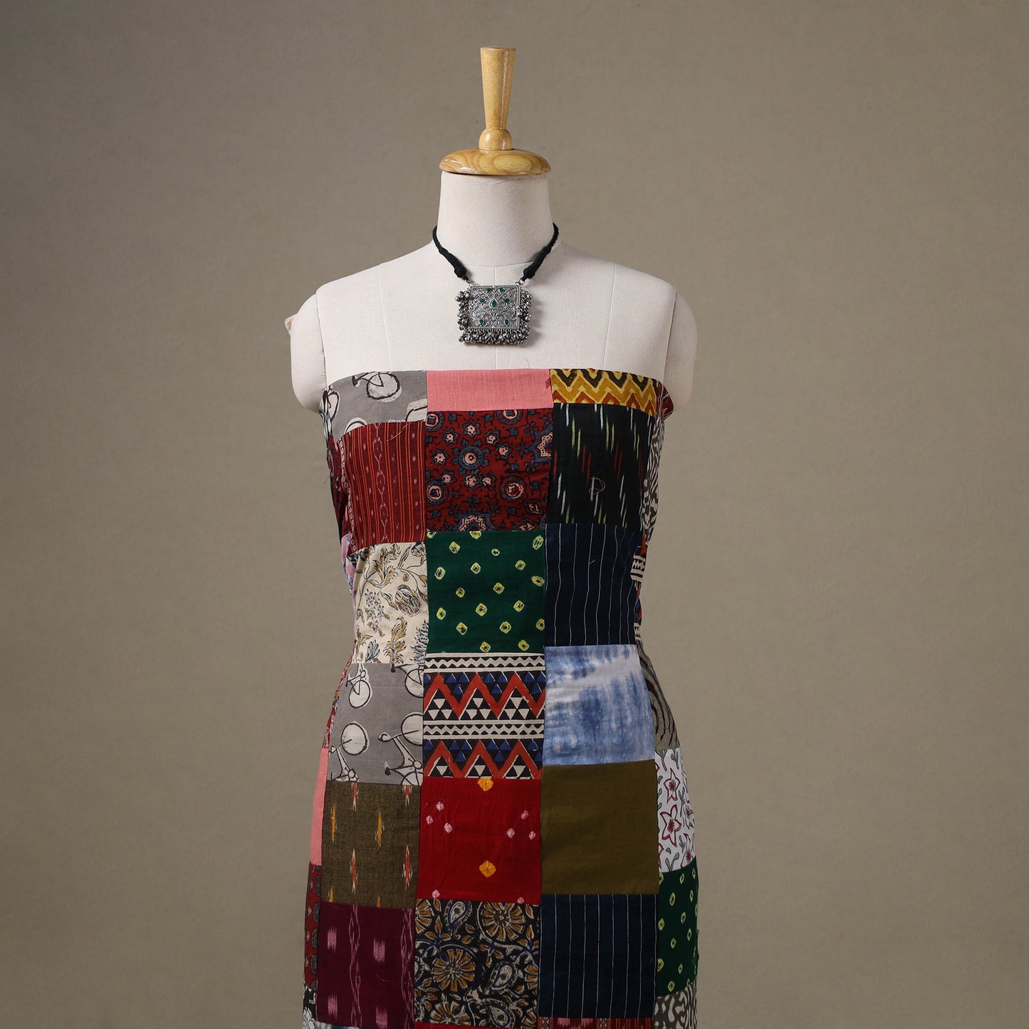 Multicolor - hand-stitched mosaic cotton unstitched kurta