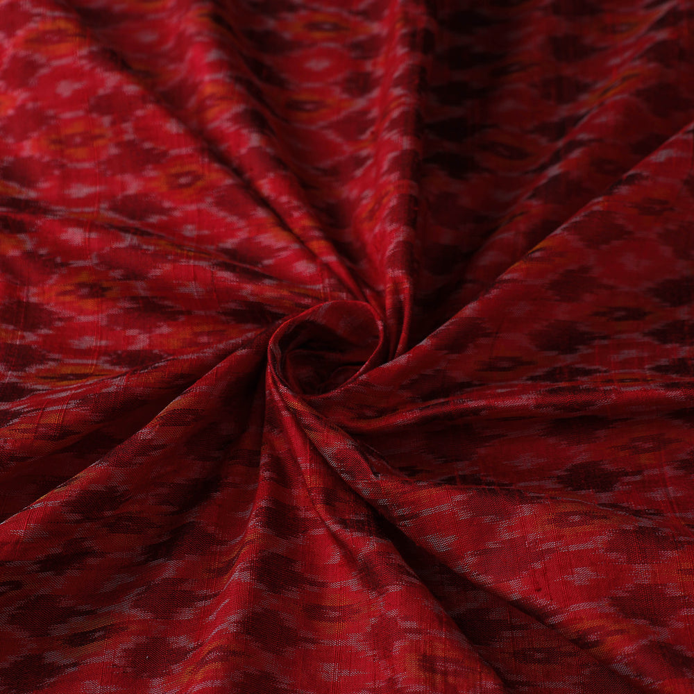 Red - Pochampally Ikat Weave Handloom Pure Raw Silk Fabric 12