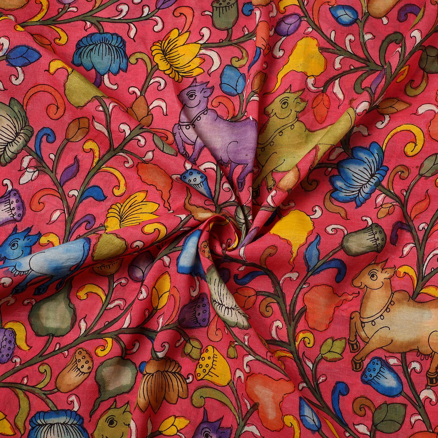 Pink Chanderi Silk Srikalahasti Pen Kalamkari Fabric