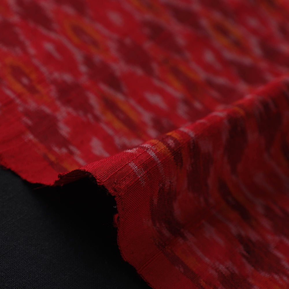 Red - Pochampally Ikat Weave Handloom Pure Raw Silk Fabric 12