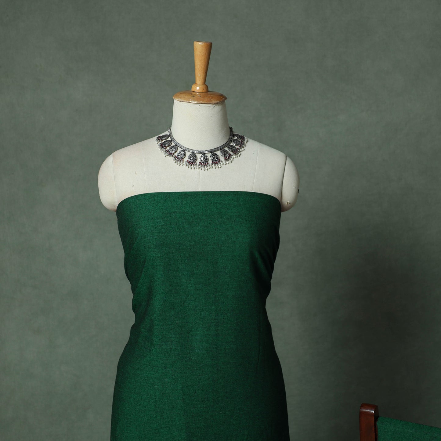 Green - Dharwad Cotton 3pc Unstitched Dress Material Suit Set with Woven Thread Border 04