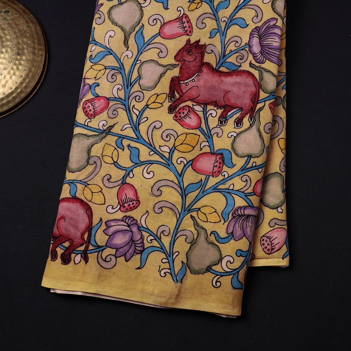 Yellow Chanderi Silk Srikalahasti Pen Kalamkari Fabric