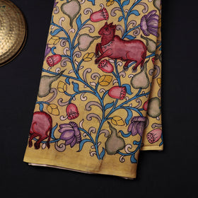 Yellow Chanderi Silk Srikalahasti Pen Kalamkari Fabric